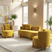 Conjunto 2 Poltronas + Sofá Curvo Orgânico Boucle - Montanaris Decor - Amarelo