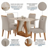 Conjunto Inspirare Sala de Jantar Mesa 120x80cm Tampo com Vidro  - Mel