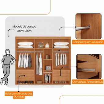 Guarda Roupa Casal Coliseu 100 Mdf 6 Portas e 6 Gavetas Moderna Mobília