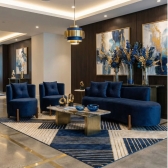 Conjunto 2 Poltronas + Sofá Curvo Orgânico Boucle - Montanaris Decor - Azul Marinho