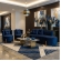 Conjunto 2 Poltronas + Sofá Curvo Orgânico Boucle - Montanaris Decor - Azul Marinho