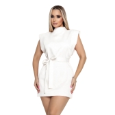 Vestido Feminino Curto Alfaiataria Elegante Com Cinto Muscle - Branco