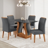 Conjunto Inspirare Sala de Jantar Mesa 120x80cm Tampo com Vidro  - Cinza