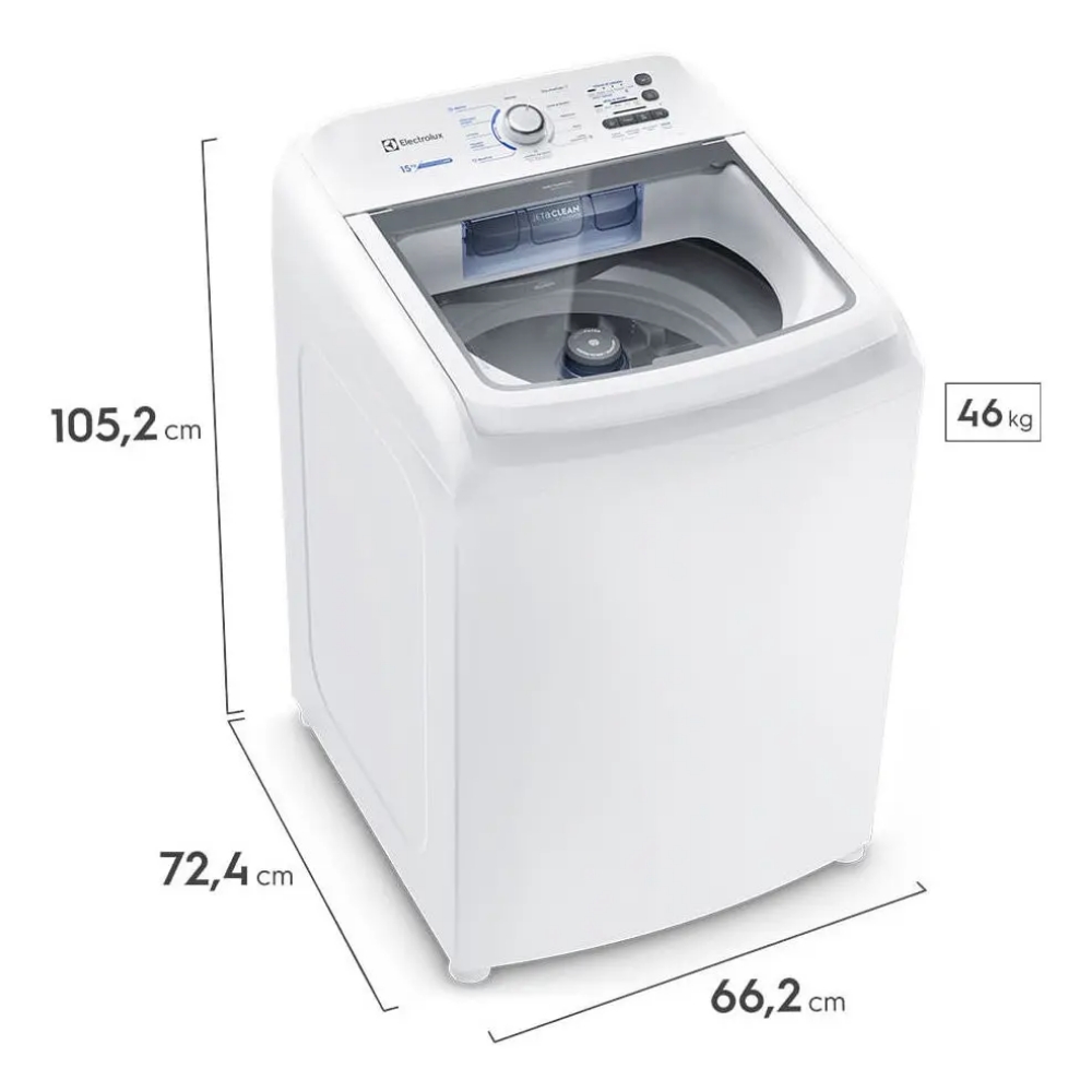 Máquina de Lavar Electrolux 15kg Branca Essential Care com Cesto Inox e Jet&Clean LED15