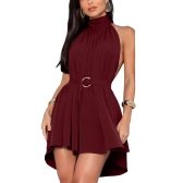 Vestido Curto Feminino Gola Alta Frente Unica Soltinho Verão - Vinho