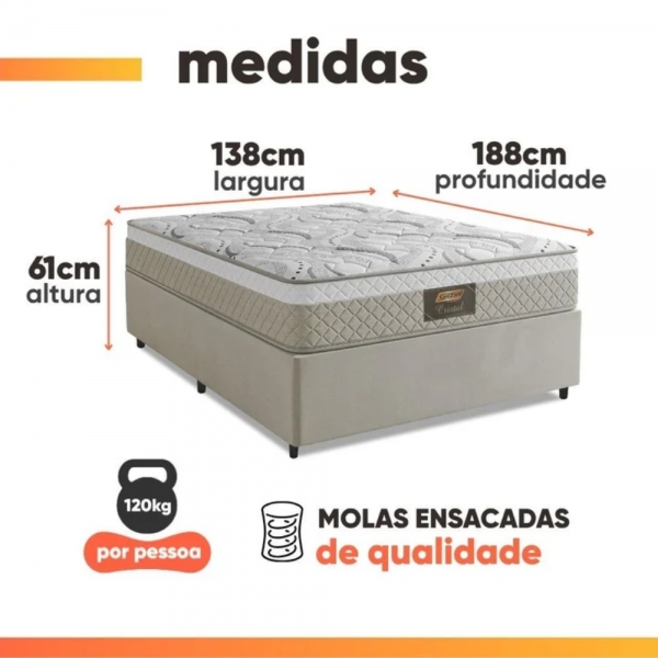 Cama Box Casal Cristal Molas Ensacadas 138x188x61cm