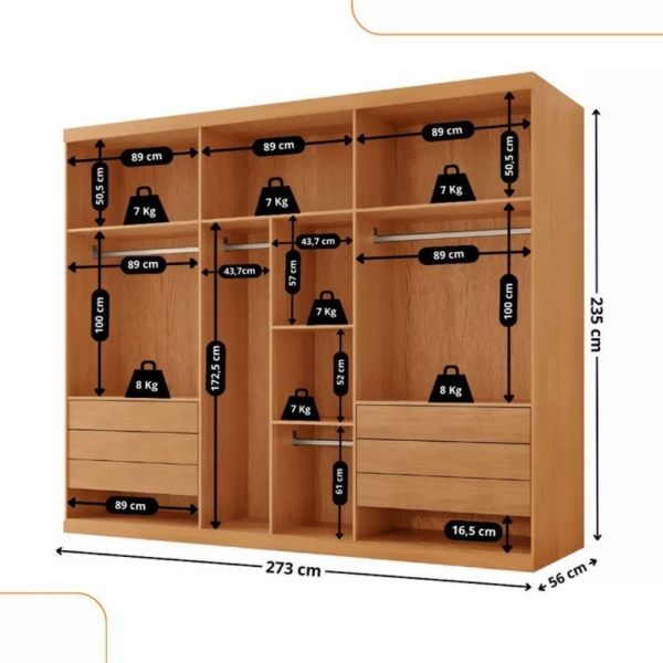 Guarda Roupa Casal Coliseu 100 Mdf 6 Portas e 6 Gavetas Moderna Mobília - Naturalle