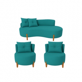 Conjunto 2 Poltronas + Sofá Curvo Orgânico Boucle - Montanaris Decor