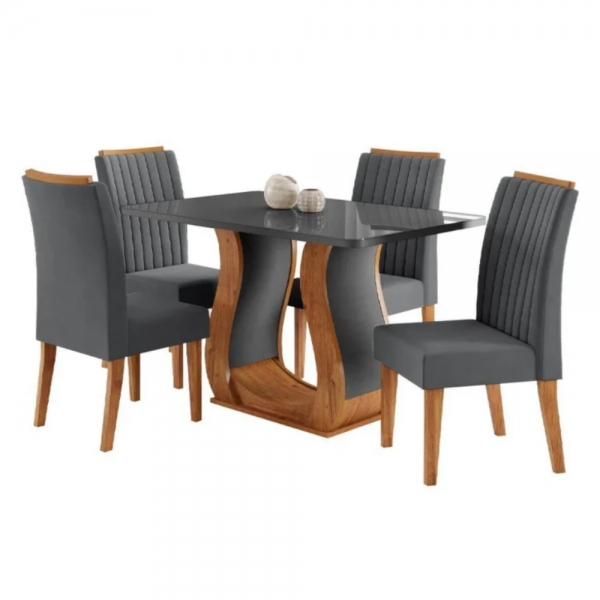 Conjunto Inspirare Sala de Jantar Mesa 120x80cm Tampo com Vidro  - Cinza