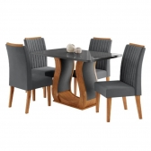 Conjunto Inspirare Sala de Jantar Mesa 120x80cm Tampo com Vidro  - Cinza
