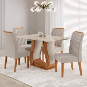 Conjunto Inspirare Sala de Jantar Mesa 120x80cm Tampo com Vidro 